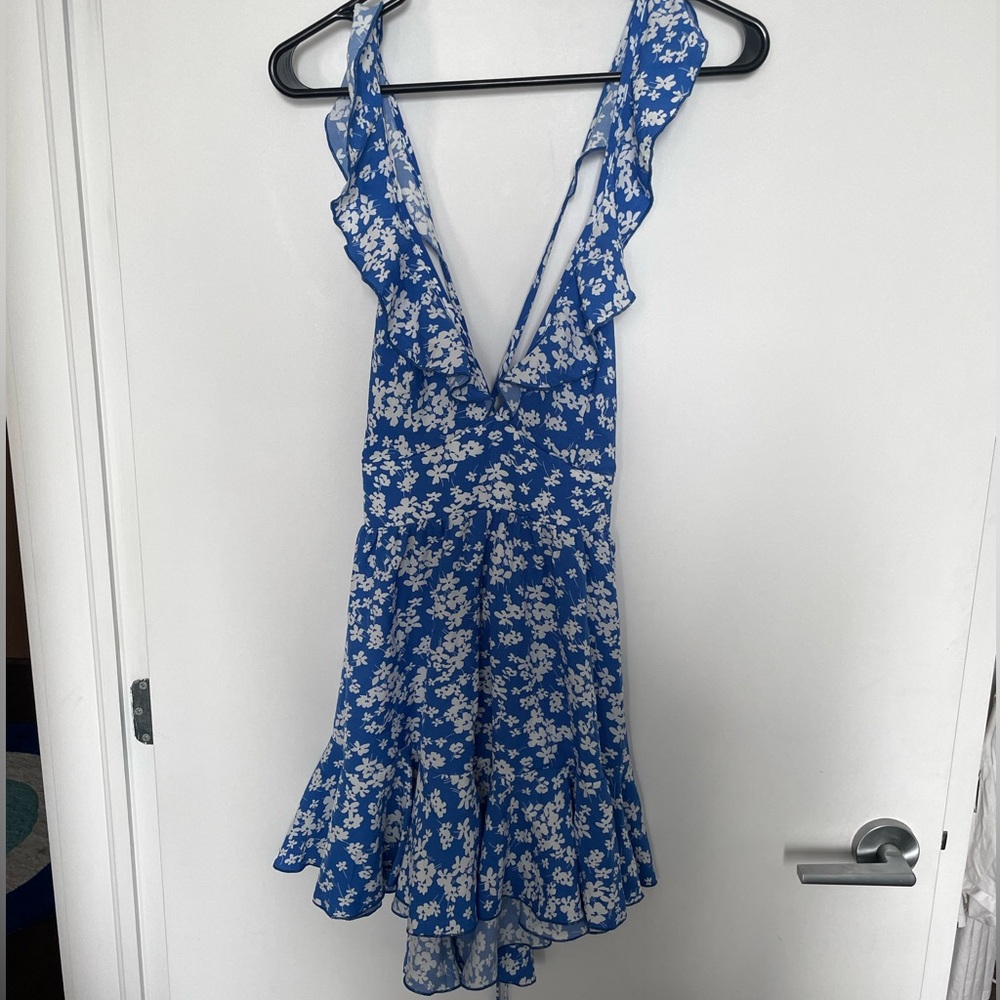 Blue Floral Halter Dress